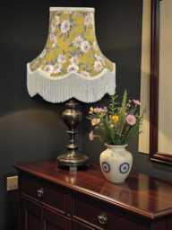 Mustard Floral Lampshade With Cream Fringe British Made Pendant, Table, Floor Lamp Shade