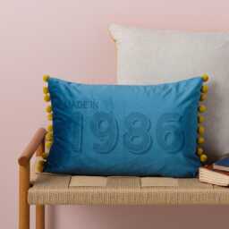 Personalised 40Th Birthday Velvet Cushion With Pom Detail. Unique Birthday Gift For Auntie, Best Friend, Work Colleague, Sister
