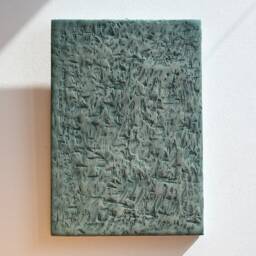 Japandi Green Textured Wall Art, Green Terracotta Earthy Artwork, Plaster Painting, Texture 3D Earth Tones Wabi Sabi Clay - thumbnail 3
