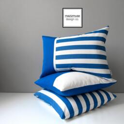 Cobalt Blue Striped Sunbrella?? Outdoor Pillow Cover Patio Accent Cushion - thumbnail 2