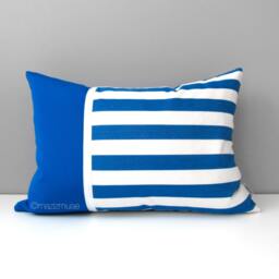 Cobalt Blue Striped Sunbrella?? Outdoor Pillow Cover Patio Accent Cushion - thumbnail 1