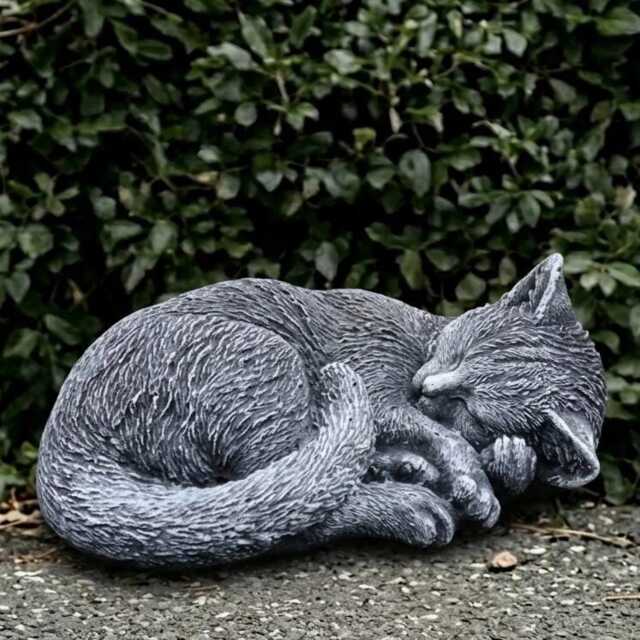 Stone Curled Cat Statue Concrete Kitten Sculpture Cement Kitty Decoration Handmade Ornament Kitty Lover Gift Memorial Art - image 1