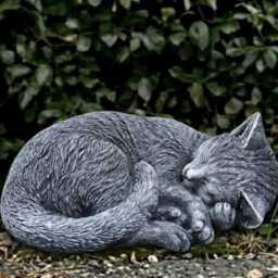 Stone Curled Cat Statue Concrete Kitten Sculpture Cement Kitty Decoration Handmade Ornament Kitty Lover Gift Memorial Art - thumbnail 4