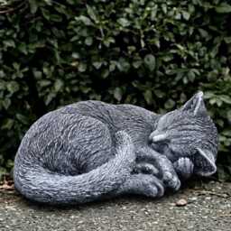Stone Curled Cat Statue Concrete Kitten Sculpture Cement Kitty Decoration Handmade Ornament Kitty Lover Gift Memorial Art - thumbnail 1