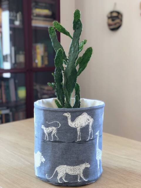 Handmade Safari Animal Fabric Planter Cover Reversible Plant Pot - image 1