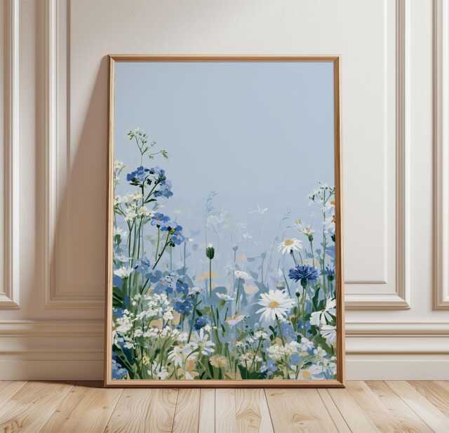 Blue Wildflower Meadow Poster, Botanical Wall Art, Floral Print - image 1