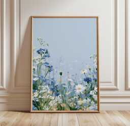 Blue Wildflower Meadow Poster, Botanical Wall Art, Floral Print - thumbnail 1