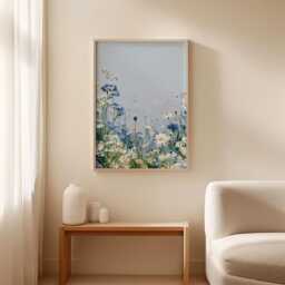 Blue Wildflower Meadow Poster, Botanical Wall Art, Floral Print - thumbnail 3