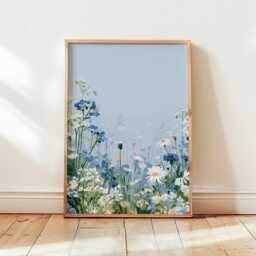 Blue Wildflower Meadow Poster, Botanical Wall Art, Floral Print - thumbnail 4