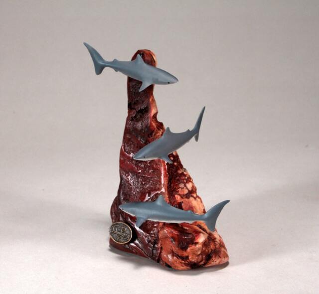 Shark Trio Sculpture Figurine Decor By John Perry 6In Tall Airbrushed Statue - image 1