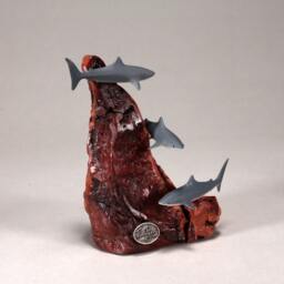 Shark Trio Sculpture Figurine Decor By John Perry 6In Tall Airbrushed Statue - thumbnail 2