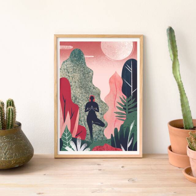 A3 Wall Art, Illustration Print, My Body Is Temple, Yoga Tree Pose - image 1