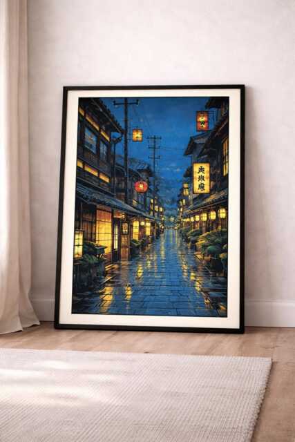Tokyo Street Cafe Art Print, Anime Style, Modern Ukiyo-E - image 1