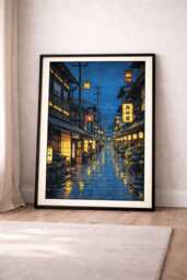 Tokyo Street Cafe Art Print, Anime Style, Modern Ukiyo-E - thumbnail 1