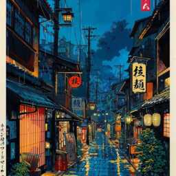 Tokyo Street Cafe Art Print, Anime Style, Modern Ukiyo-E - thumbnail 2