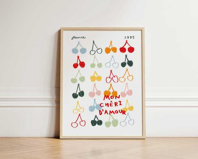 My Darling Love Print, Print Wall Art, Cherries Kitchen Prints, Home Decor, French Inspo, Unframed - image 1