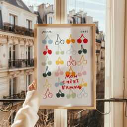 My Darling Love Print, Print Wall Art, Cherries Kitchen Prints, Home Decor, French Inspo, Unframed - thumbnail 3