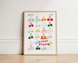 My Darling Love Print, Print Wall Art, Cherries Kitchen Prints, Home Decor, French Inspo, Unframed - thumbnail 1