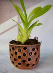 Brown Ceramic Orchid Planter - 900 Ml/30.4 Fl Oz, Side Ventilation Holes - thumbnail 1