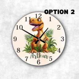 Personalized Dinosaur Clock Kids Nursery Decor, Silent Mdf Clock - thumbnail 3
