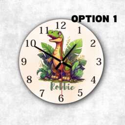 Personalized Dinosaur Clock Kids Nursery Decor, Silent Mdf Clock - thumbnail 2