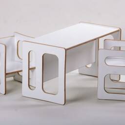 Play Table Tim & Two Play Chairs Charlie in White Lacquered, For The Modern Children's Room, Toddler, Wood - thumbnail 2
