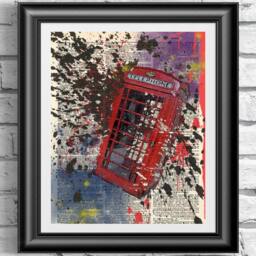 Red Phone Box Art Print Vintage Dictionary Page Wall - thumbnail 1