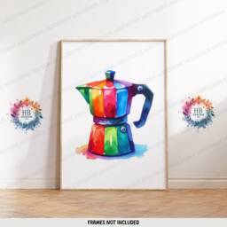 Colourful Kitchen Dining Prints - Set Of 3 Pictures - Watercolor Posters Coffee Lover Wall Art Home Decor Room Print - thumbnail 3