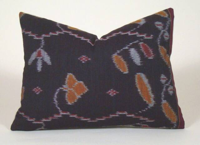 Floral Ikat Lumbar Pillow Cover Vintage Indonesian Sarong, 11x15 - image 1