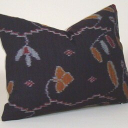 Floral Ikat Lumbar Pillow Cover Vintage Indonesian Sarong, 11x15 - thumbnail 2