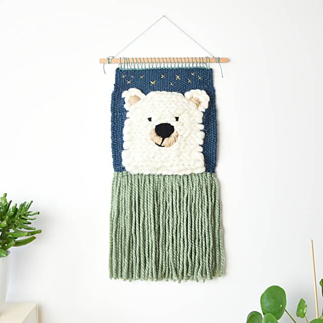 Boho Nursery Wall Hanging, Kids Room Decor, Colorful Woven Art, Tapestry, Polar Bear Baby Shower Gift - image 1