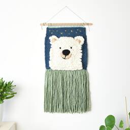 Boho Nursery Wall Hanging, Kids Room Decor, Colorful Woven Art, Tapestry, Polar Bear Baby Shower Gift - thumbnail 1