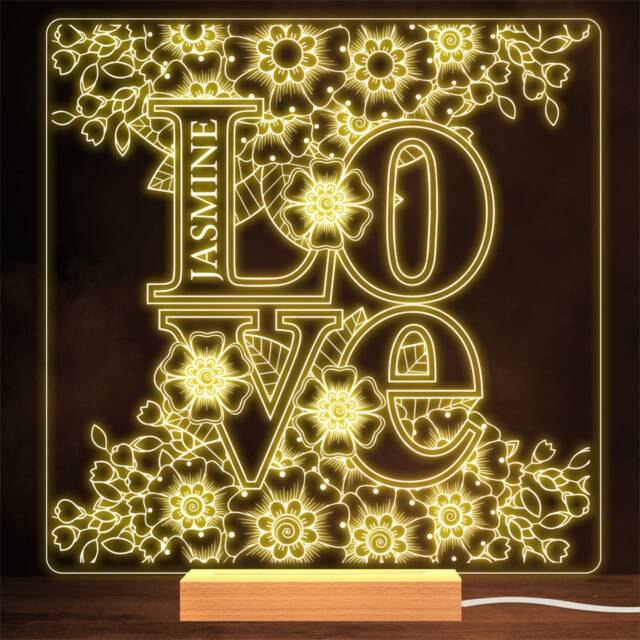 Love Word Mehndi Flowers Personalised Gift Lamp Night Light - image 1