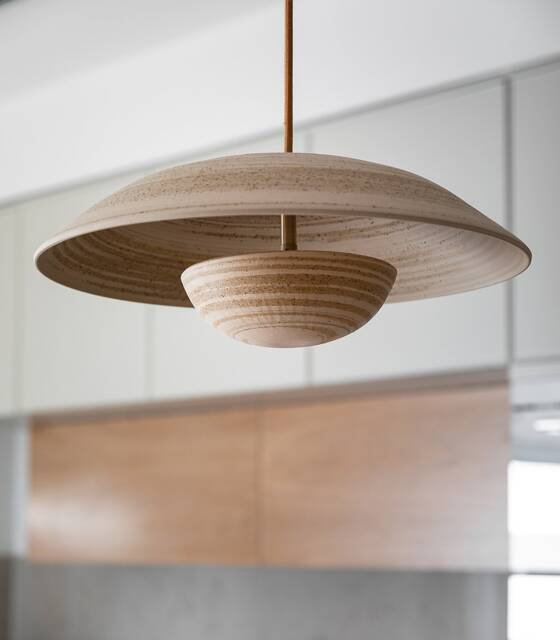Mid Century Modern Lamps, Hanging Pendant Light, Home Decor, Kitchen Island Lighting Eclipse Beige & White - image 1