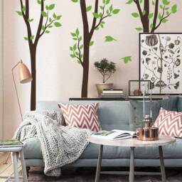 3-Piece Tree Wall Decal Set With Birds - Large Tree Wall Sticker Set Of Three Trees Nature-Inspired Vinyl Art For Home Decor K023 - thumbnail 4