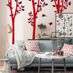 3-Piece Tree Wall Decal Set With Birds - Large Tree Wall Sticker Set Of Three Trees Nature-Inspired Vinyl Art For Home Decor K023 - thumbnail 2