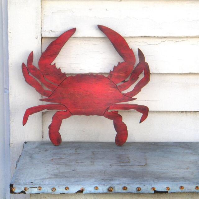 Crab Wall Decor Wooden Coastal Wood Art Nautical Blue Maryland Sign - image 1
