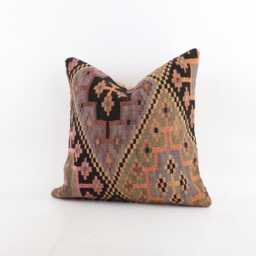 Vintage Turkish Kilim Pillow Cover 18''x18'' Handwoven Wool Cushion - thumbnail 2