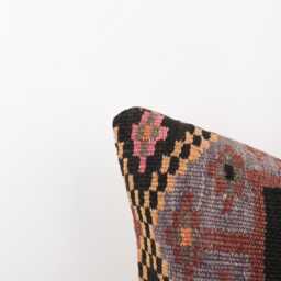Vintage Turkish Kilim Pillow Cover 18''x18'' Handwoven Wool Cushion - thumbnail 3