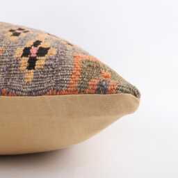 Vintage Turkish Kilim Pillow Cover 18''x18'' Handwoven Wool Cushion - thumbnail 4