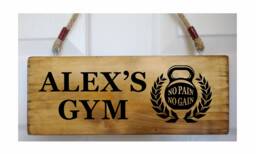 Personalised Gym Sign, No Pain Gain Wall Custom Kettlebell Home Decor, Fitness Room Sign - thumbnail 1