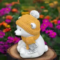 Winter Bear Statue Concrete Teddy Figurine Stone Christmas Animal Decoration Handmade Sculpture Ornament Gift - thumbnail 2
