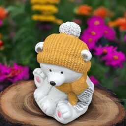 Winter Bear Statue Concrete Teddy Figurine Stone Christmas Animal Decoration Handmade Sculpture Ornament Gift
