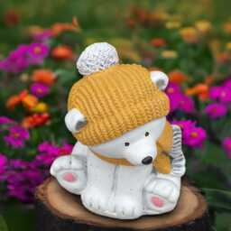 Winter Bear Statue Concrete Teddy Figurine Stone Christmas Animal Decoration Handmade Sculpture Ornament Gift - thumbnail 3