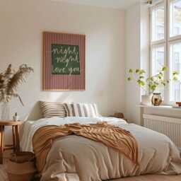 Night Love You Gicl??e Print, Striped Bedroom, Pink & Green Wall Art, Coloured Frames - thumbnail 3