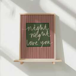 Night Love You Gicl??e Print, Striped Bedroom, Pink & Green Wall Art, Coloured Frames - thumbnail 2