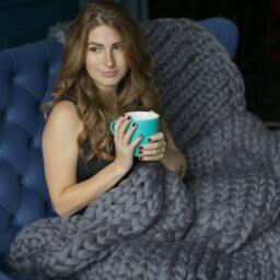 Handmade Chunky Knit Merino Wool Blanket, Giant Afghan Throw - thumbnail 2
