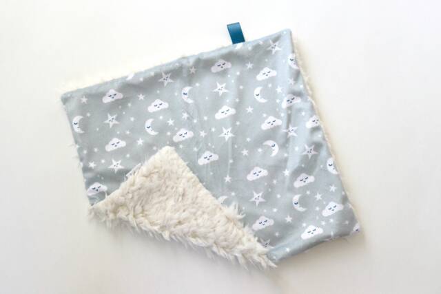 Dream Lovie. Security Blanket. Personalized Lovey. Faux Fur Gray Cloud Moons. Mini Baby Minky Shower Gift - image 1