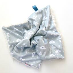 Dream Lovie. Security Blanket. Personalized Lovey. Faux Fur Gray Cloud Moons. Mini Baby Minky Shower Gift - thumbnail 2