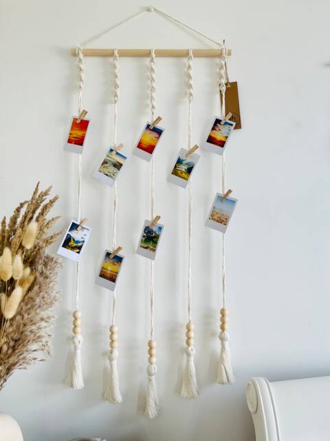 Natural & Golden Photo Holder - Wall Hanging Organiser Display Boho Picture Routine Cards Hanger Birthday Gift Various Colours - image 1
